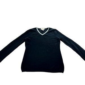 Peck Peck Cashmere V long sleeves striped black white pullover sweater L tall